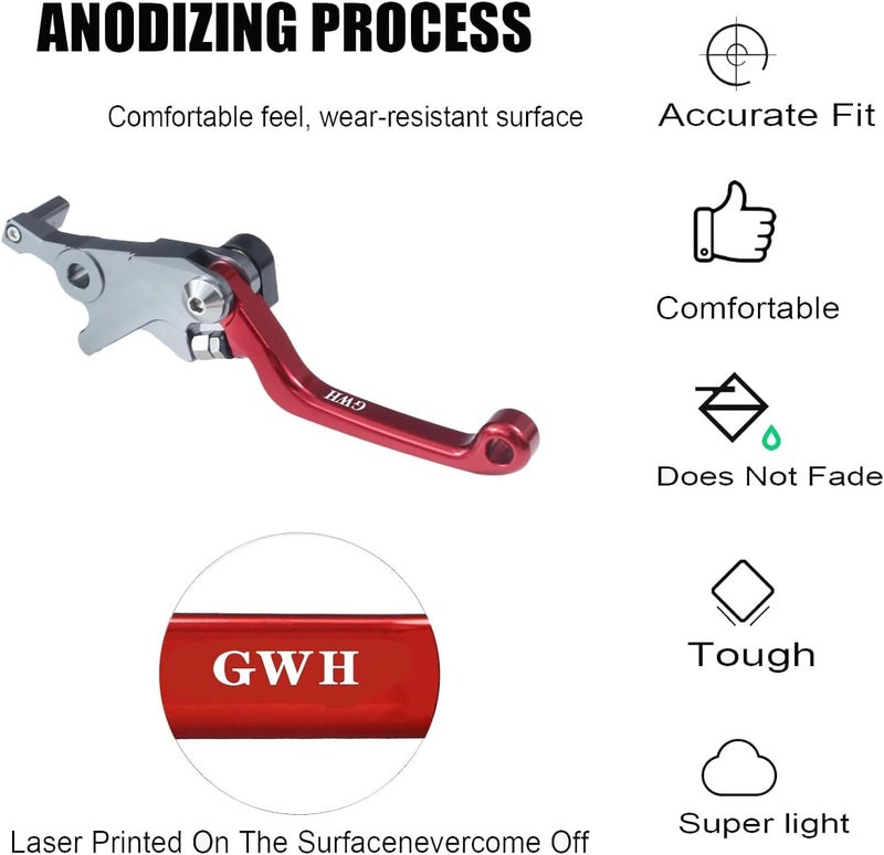 GWH Motorcycle Billet Foldable Brake Clutch Lever Handle CNC Aluminum Pivot for TRX400EX TRX 400 EX 1999-2008 Dirt Pit Bike (Red) - Image 3